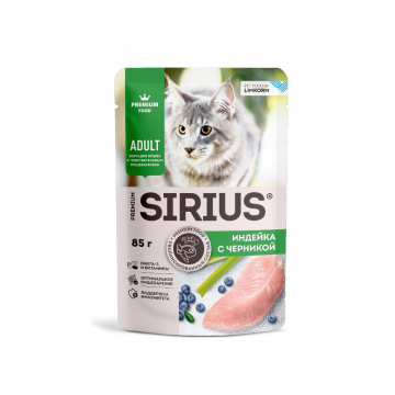 пауч Sirius adult индейка с черникой, 85г.
