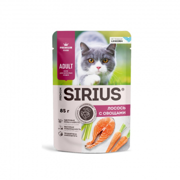 пауч Sirius adult лосось с овощами, 85г.